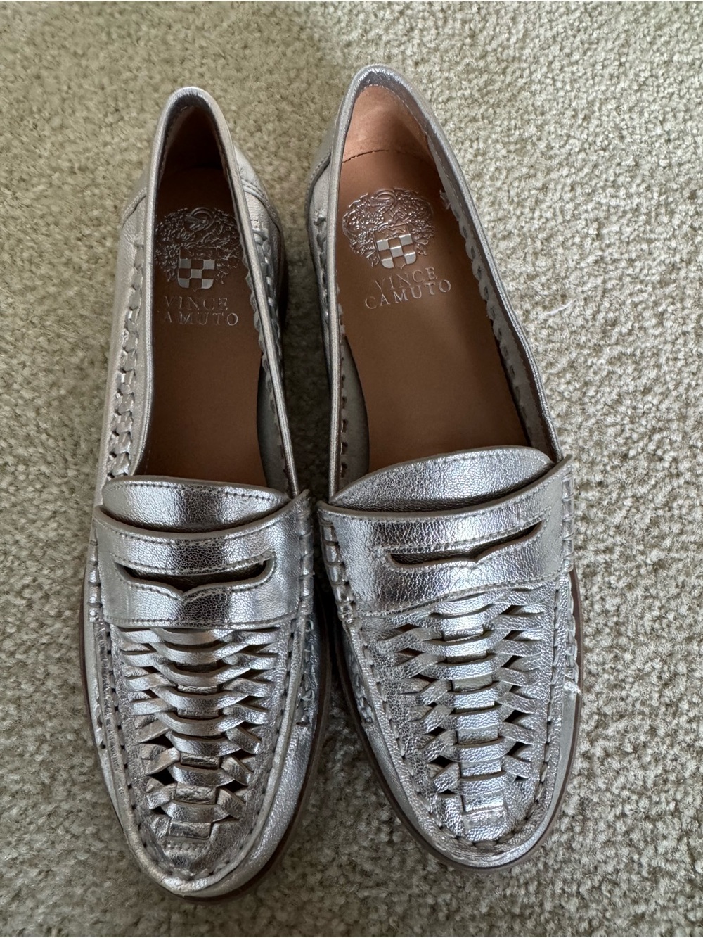 Vince Camuto Silver Metallic Woven Penny Loafers